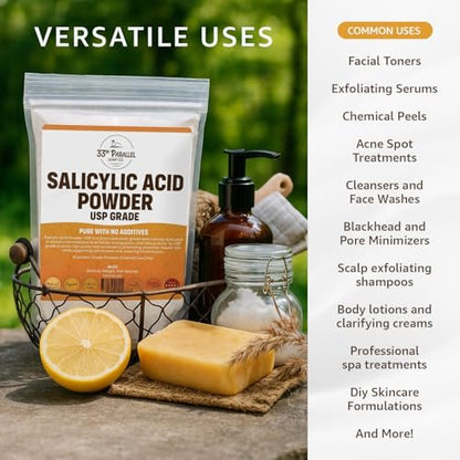 Salicylic Acid Powder USP Grade (4oz) – Professional BHA Exfoliant for DIY Skincare, Serums, Peels & Toners