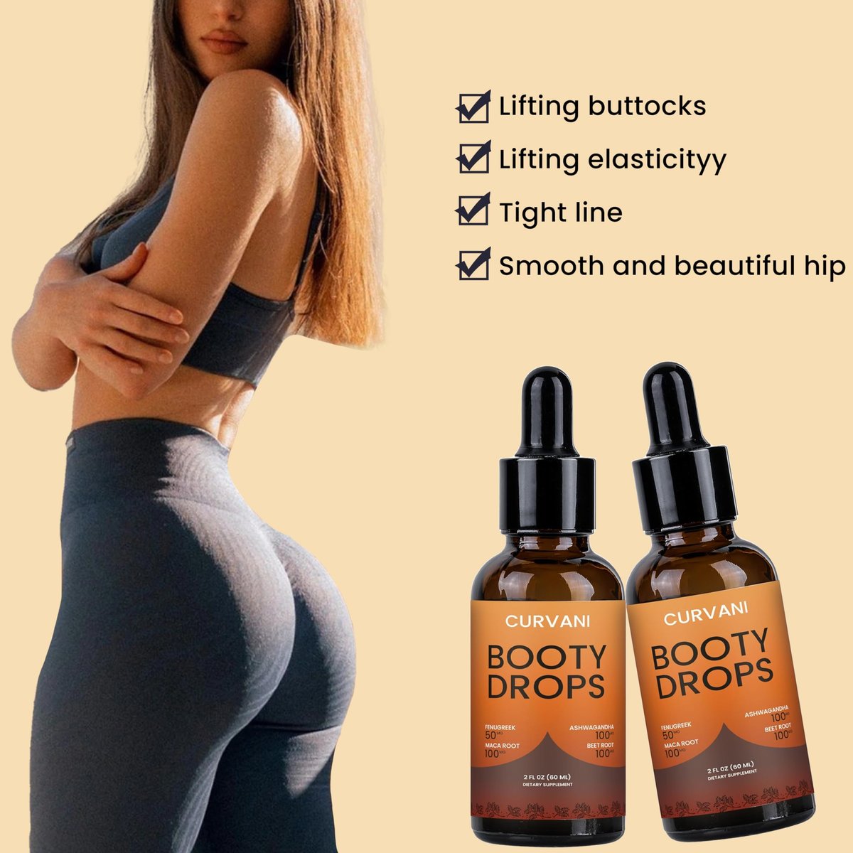 Curvani Booty Drops Lifting Serum – Concentrated Formula for Curves & Beauty (2 oz) Avelisse