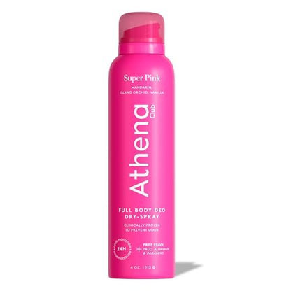 Athena Club Full Body Deo Natural Deodorant Dry Spray for Women, Aluminum Free 360 Degree Whole Body Deodorant, 24 Hour Odor Protection, No Residue, Super Pink Tropical Scent, 4 oz Avelisse