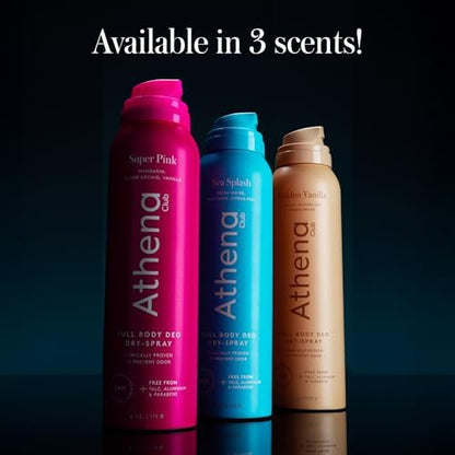 Athena Club Full Body Deo Natural Deodorant Dry Spray for Women, Aluminum Free 360 Degree Whole Body Deodorant, 24 Hour Odor Protection, No Residue, Super Pink Tropical Scent, 4 oz Avelisse