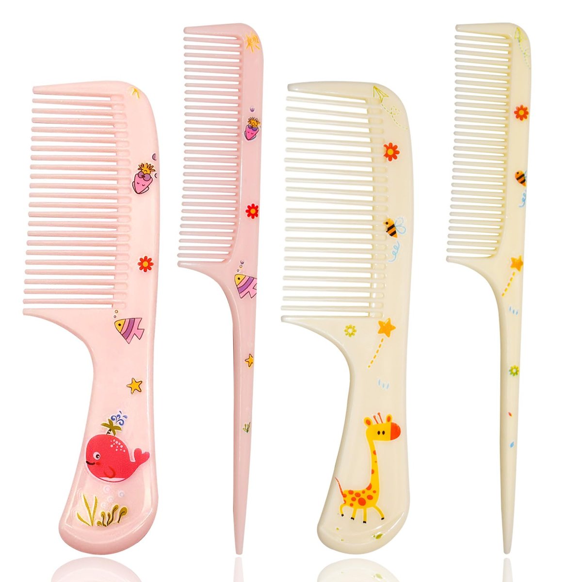 4 Pcs Cute Hair Comb Set for Baby & Kids - Cartoon Fine Tooth Rat Tail Comb for Boys and Girls - Durable Plastic, All Hair Types - görsel 1