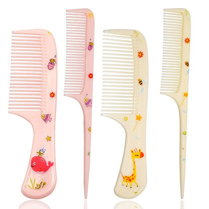 4 Pcs Cute Hair Comb Set for Baby & Kids - Cartoon Fine Tooth Rat Tail Comb for Boys and Girls - Durable Plastic, All Hair Types