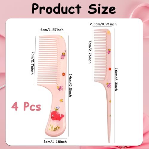 4 Pcs Cute Hair Comb Set for Baby & Kids - Cartoon Fine Tooth Rat Tail Comb for Boys and Girls - Durable Plastic, All Hair Types - görsel 4