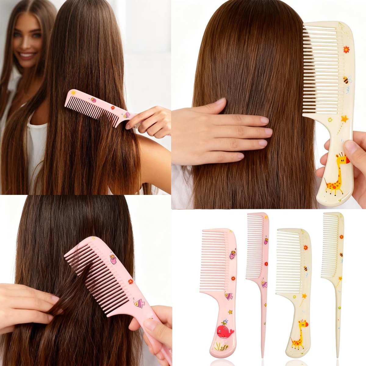 4 Pcs Cute Hair Comb Set for Baby & Kids - Cartoon Fine Tooth Rat Tail Comb for Boys and Girls - Durable Plastic, All Hair Types - görsel 13