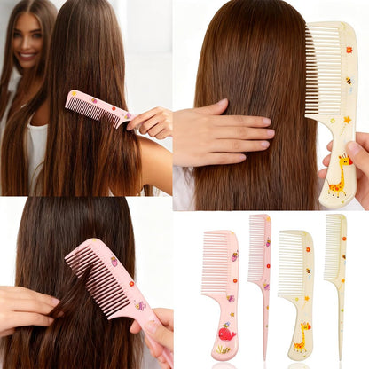 4 Pcs Cute Hair Comb Set for Baby & Kids - Cartoon Fine Tooth Rat Tail Comb for Boys and Girls - Durable Plastic, All Hair Types