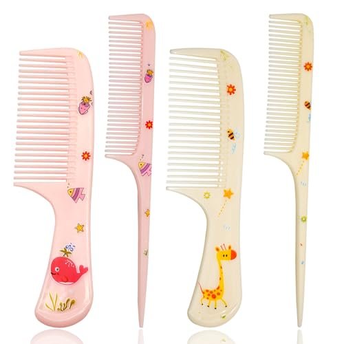4 Pcs Cute Hair Comb Set for Baby & Kids - Cartoon Fine Tooth Rat Tail Comb for Boys and Girls - Durable Plastic, All Hair Types - görsel 2