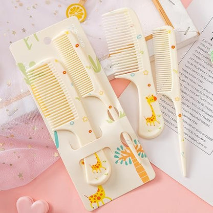 4 Pcs Cute Hair Comb Set for Baby & Kids - Cartoon Fine Tooth Rat Tail Comb for Boys and Girls - Durable Plastic, All Hair Types