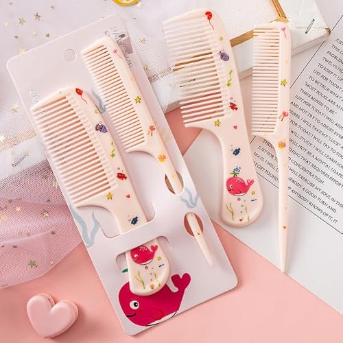 4 Pcs Cute Hair Comb Set for Baby & Kids - Cartoon Fine Tooth Rat Tail Comb for Boys and Girls - Durable Plastic, All Hair Types - görsel 8