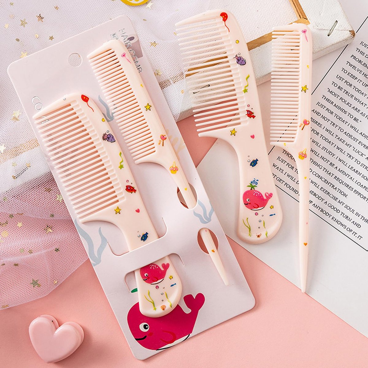 4 Pcs Cute Hair Comb Set for Baby & Kids - Cartoon Fine Tooth Rat Tail Comb for Boys and Girls - Durable Plastic, All Hair Types - görsel 7