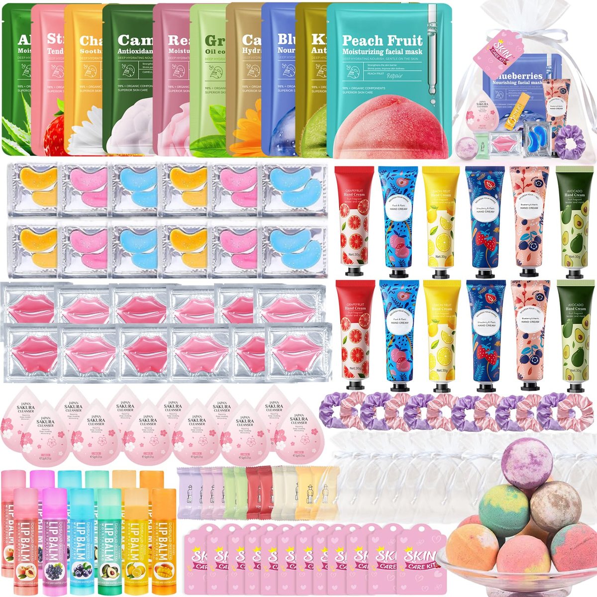 132 PCS Spa Party Supplies for Women – Ultimate Spa Party Favors Set with Face Masks, Lip Balm, Bath Bombs & More Avelisse