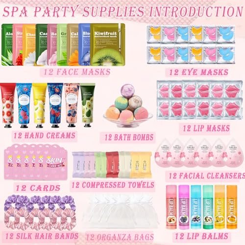 132 PCS Spa Party Supplies for Women – Ultimate Spa Party Favors Set with Face Masks, Lip Balm, Bath Bombs & More Avelisse