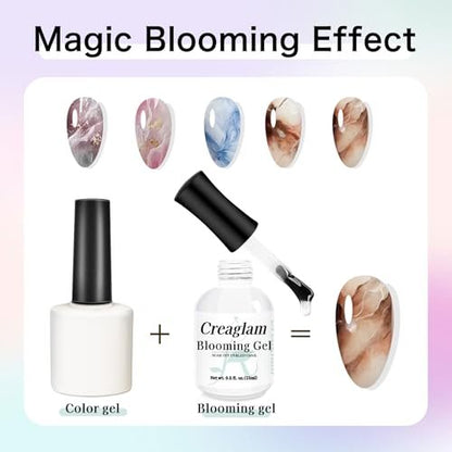 Creaglam Nail Blooming Gel Polish 15ml - Clear Watercolor Spreading Polish for Marble Nail Art, UV LED Gel for DIY Natural Stone Design at Home Avelisse