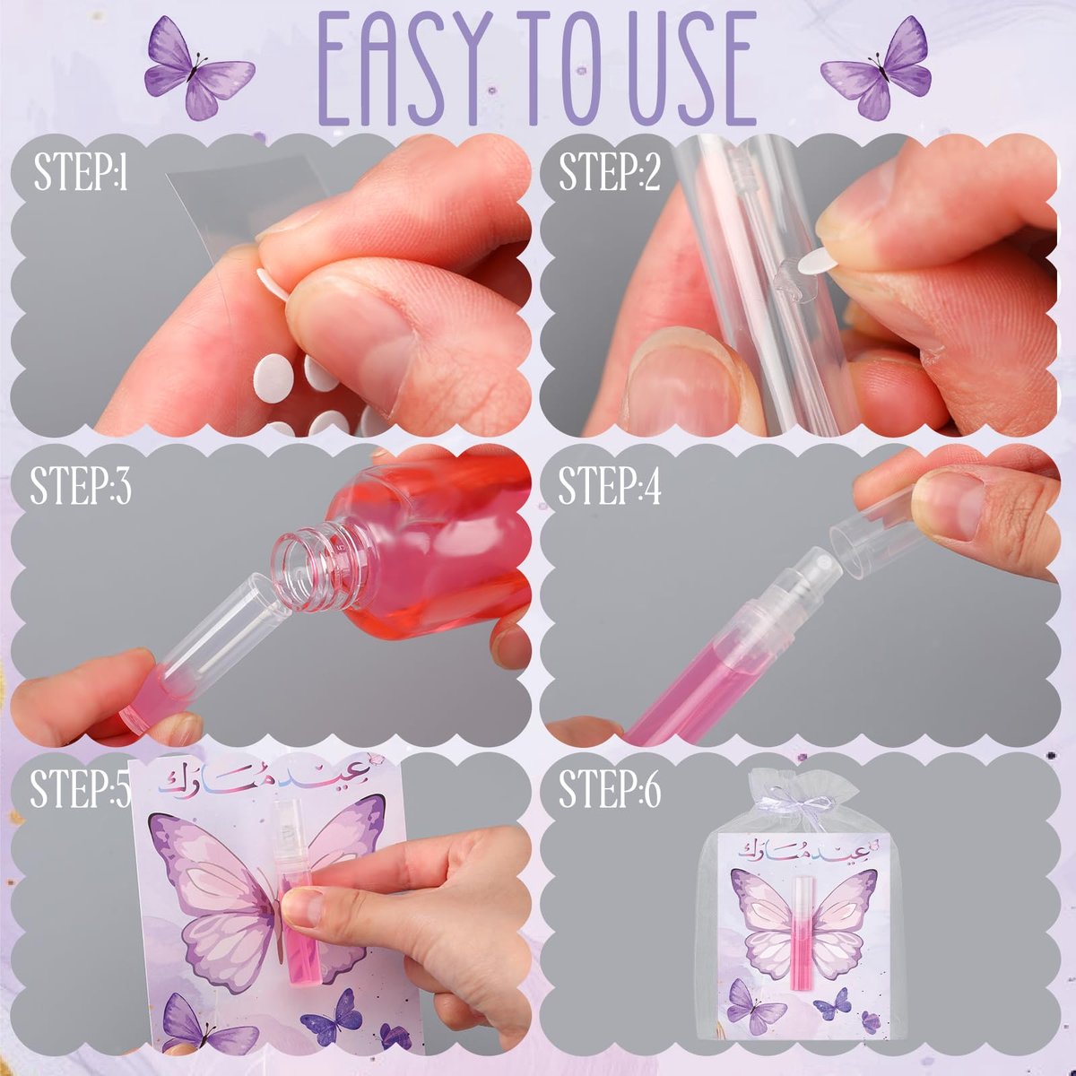 Swiffen 12 Pack Butterfly Perfume Bottle Gift Set - Empty Spray Vials with Organza Bags, Elegant Purple Butterfly Card Party Favors for Wedding, Bridal Shower, Baby Shower Gifts for Women Guests - görsel 11