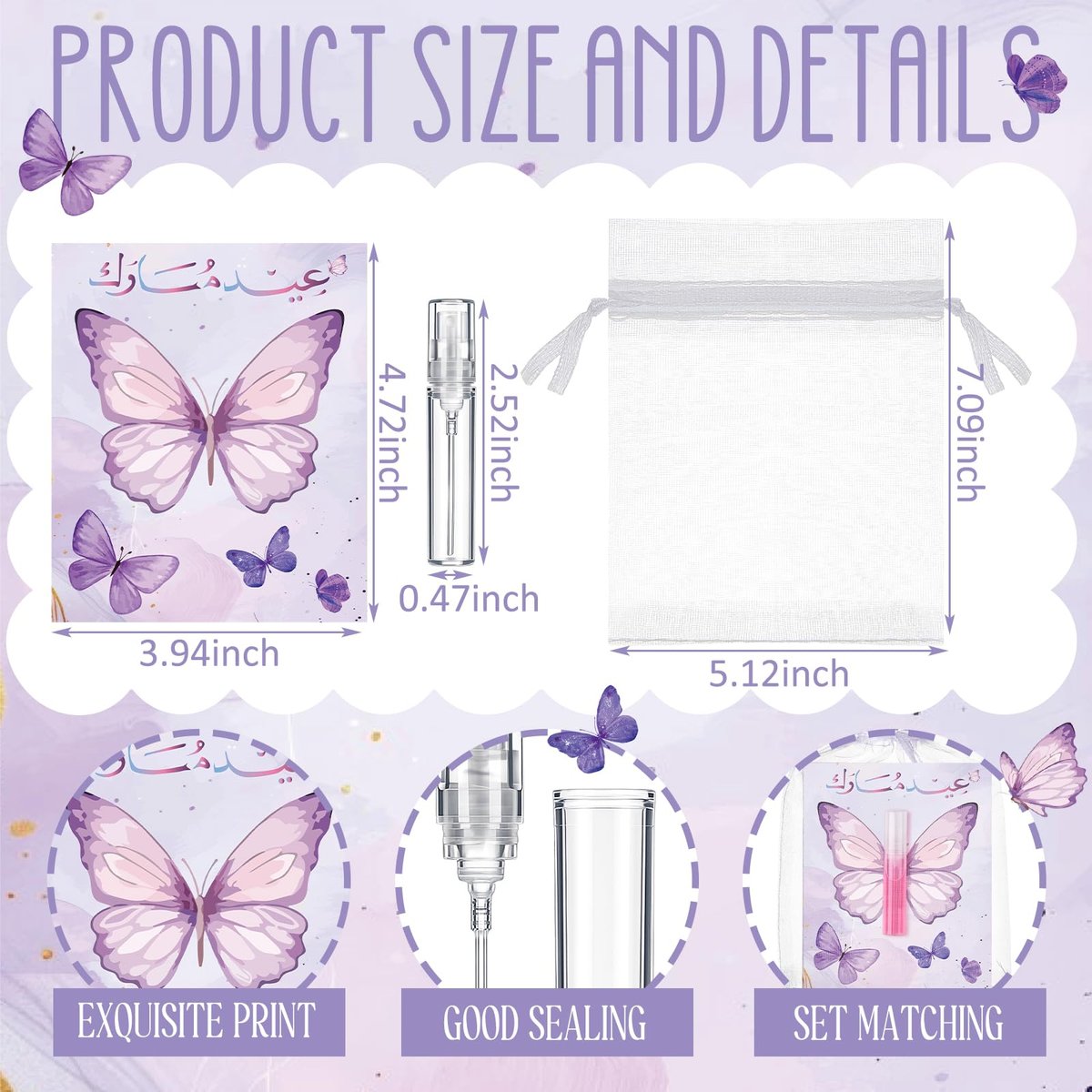 Swiffen 12 Pack Butterfly Perfume Bottle Gift Set - Empty Spray Vials with Organza Bags, Elegant Purple Butterfly Card Party Favors for Wedding, Bridal Shower, Baby Shower Gifts for Women Guests - görsel 5