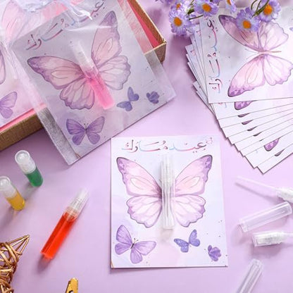 Swiffen 12 Pack Butterfly Perfume Bottle Gift Set - Empty Spray Vials with Organza Bags, Elegant Purple Butterfly Card Party Favors for Wedding, Bridal Shower, Baby Shower Gifts for Women Guests