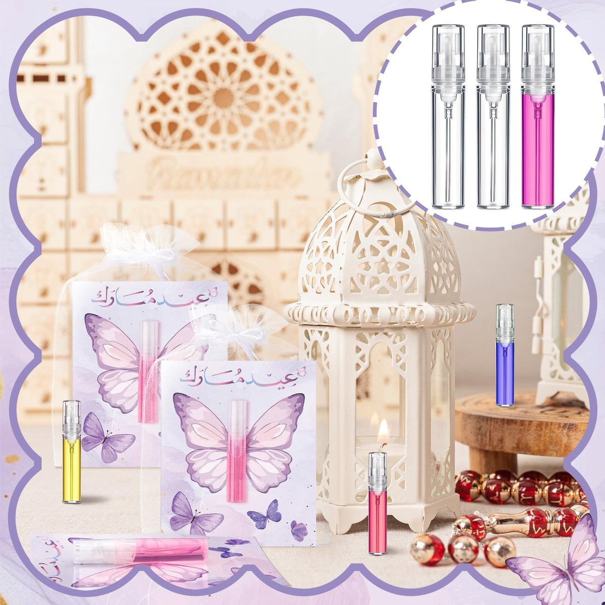Swiffen 12 Pack Butterfly Perfume Bottle Gift Set - Empty Spray Vials with Organza Bags, Elegant Purple Butterfly Card Party Favors for Wedding, Bridal Shower, Baby Shower Gifts for Women Guests - görsel 9