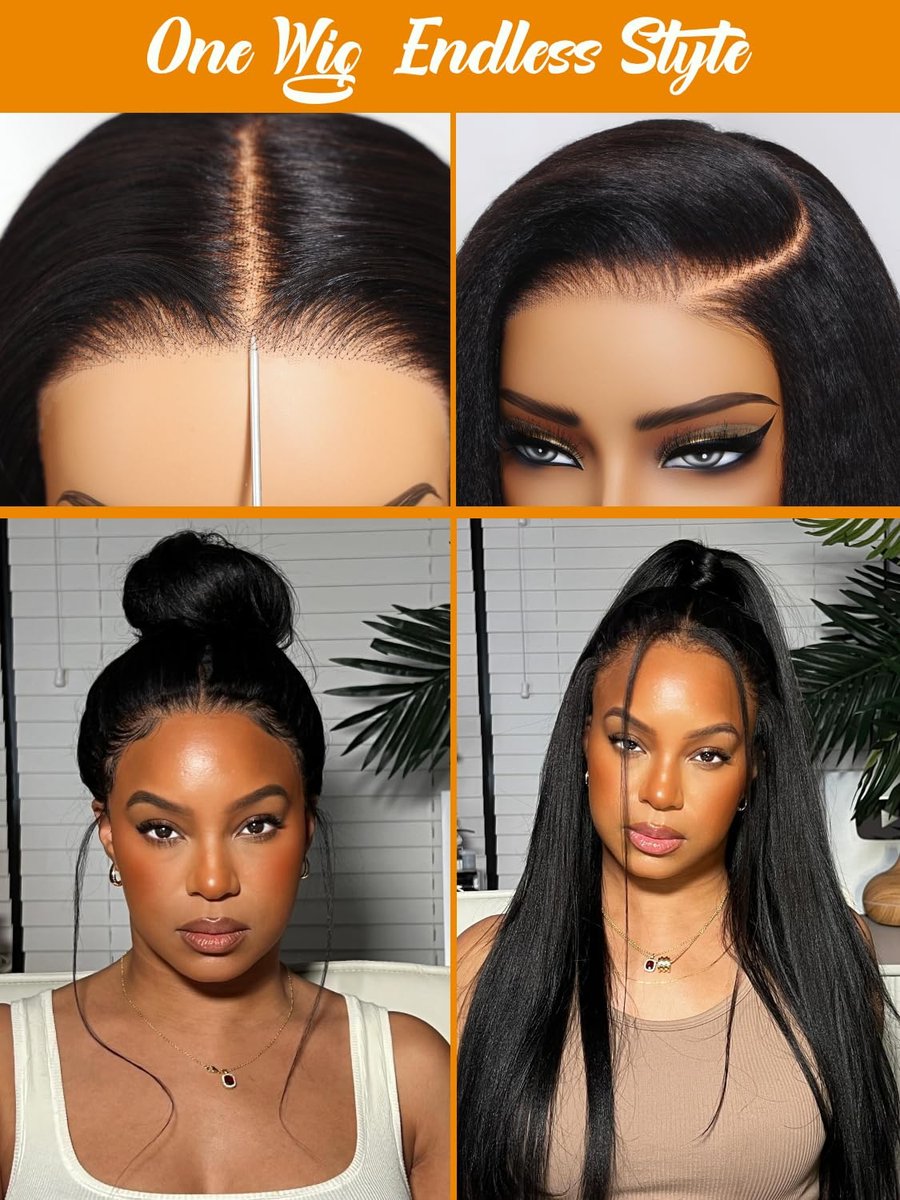 Julia Hair No Slip Yaki Straight 7x5 Lace Closure Glueless Drawstring Wig Pre Everything Bleached Knots Wear and Go Wig, Zero Slip Hold 18 Inch - görsel 11