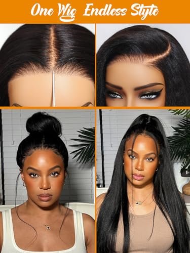 Julia Hair No Slip Yaki Straight 7x5 Lace Closure Glueless Drawstring Wig Pre Everything Bleached Knots Wear and Go Wig, Zero Slip Hold 18 Inch - görsel 12