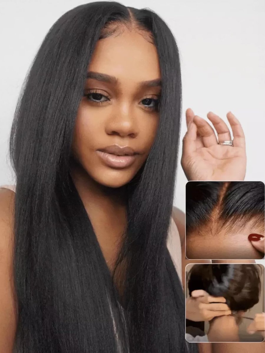 Julia Hair No Slip Yaki Straight 7x5 Lace Closure Glueless Drawstring Wig Pre Everything Bleached Knots Wear and Go Wig, Zero Slip Hold 18 Inch - görsel 17