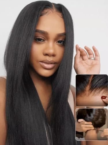 Julia Hair No Slip Yaki Straight 7x5 Lace Closure Glueless Drawstring Wig Pre Everything Bleached Knots Wear and Go Wig, Zero Slip Hold 18 Inch - görsel 18