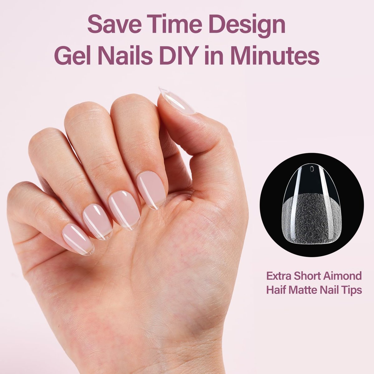 Misssix Extra Short Almond Gel Nail Tips Kit - 360Pcs Clear Acrylic False Nails with 9-in-1 Gel Glue & Mini UV Lamp, 12 Sizes for Women Avelisse
