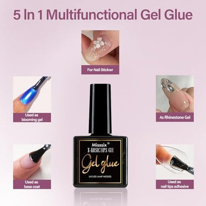 Misssix Extra Short Almond Gel Nail Tips Kit - 360Pcs Clear Acrylic False Nails with 9-in-1 Gel Glue & Mini UV Lamp, 12 Sizes for Women Avelisse