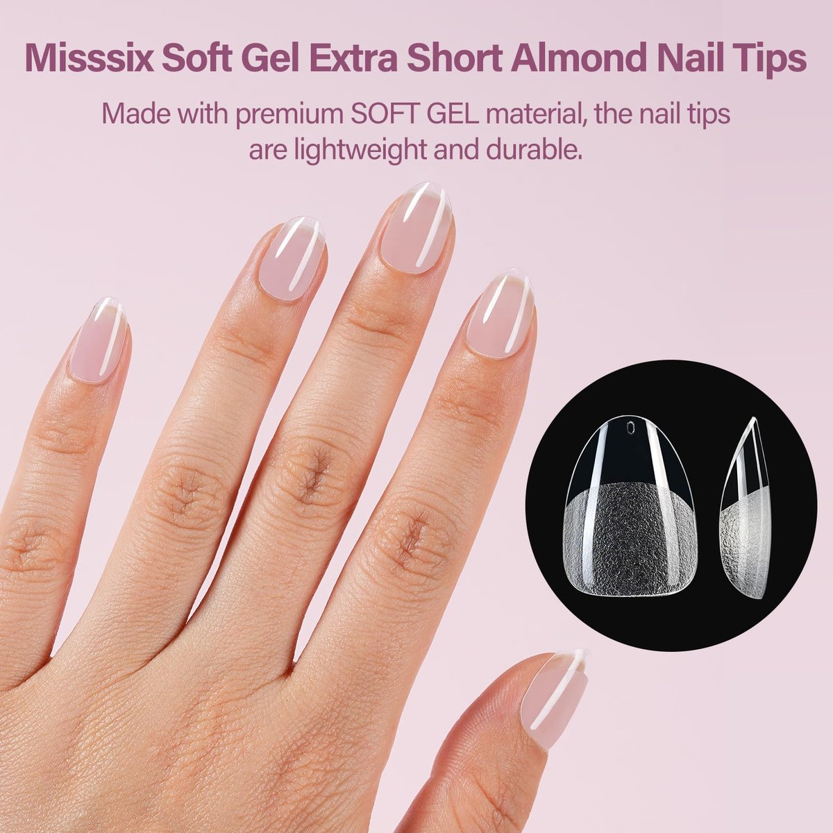 Misssix Extra Short Almond Gel Nail Tips Kit - 360Pcs Clear Acrylic False Nails with 9-in-1 Gel Glue & Mini UV Lamp, 12 Sizes for Women Avelisse