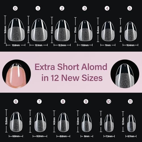Misssix Extra Short Almond Gel Nail Tips Kit - 360Pcs Clear Acrylic False Nails with 9-in-1 Gel Glue & Mini UV Lamp, 12 Sizes for Women Avelisse
