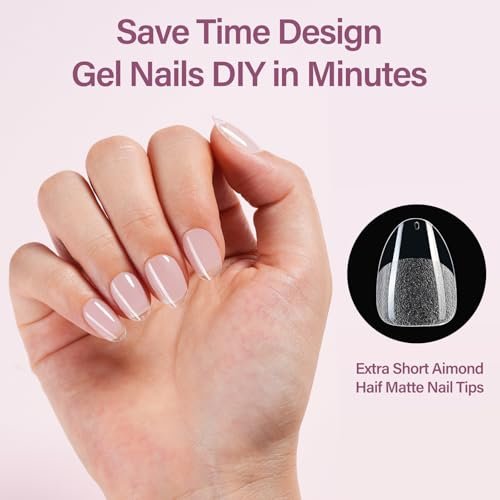 Misssix Extra Short Almond Gel Nail Tips Kit - 360Pcs Clear Acrylic False Nails with 9-in-1 Gel Glue & Mini UV Lamp, 12 Sizes for Women Avelisse