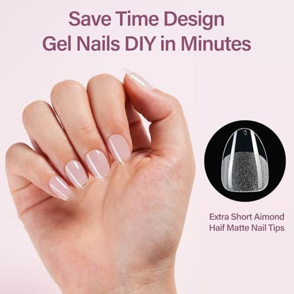Misssix Extra Short Almond Gel Nail Tips Kit - 360Pcs Clear Acrylic False Nails with 9-in-1 Gel Glue & Mini UV Lamp, 12 Sizes for Women Avelisse