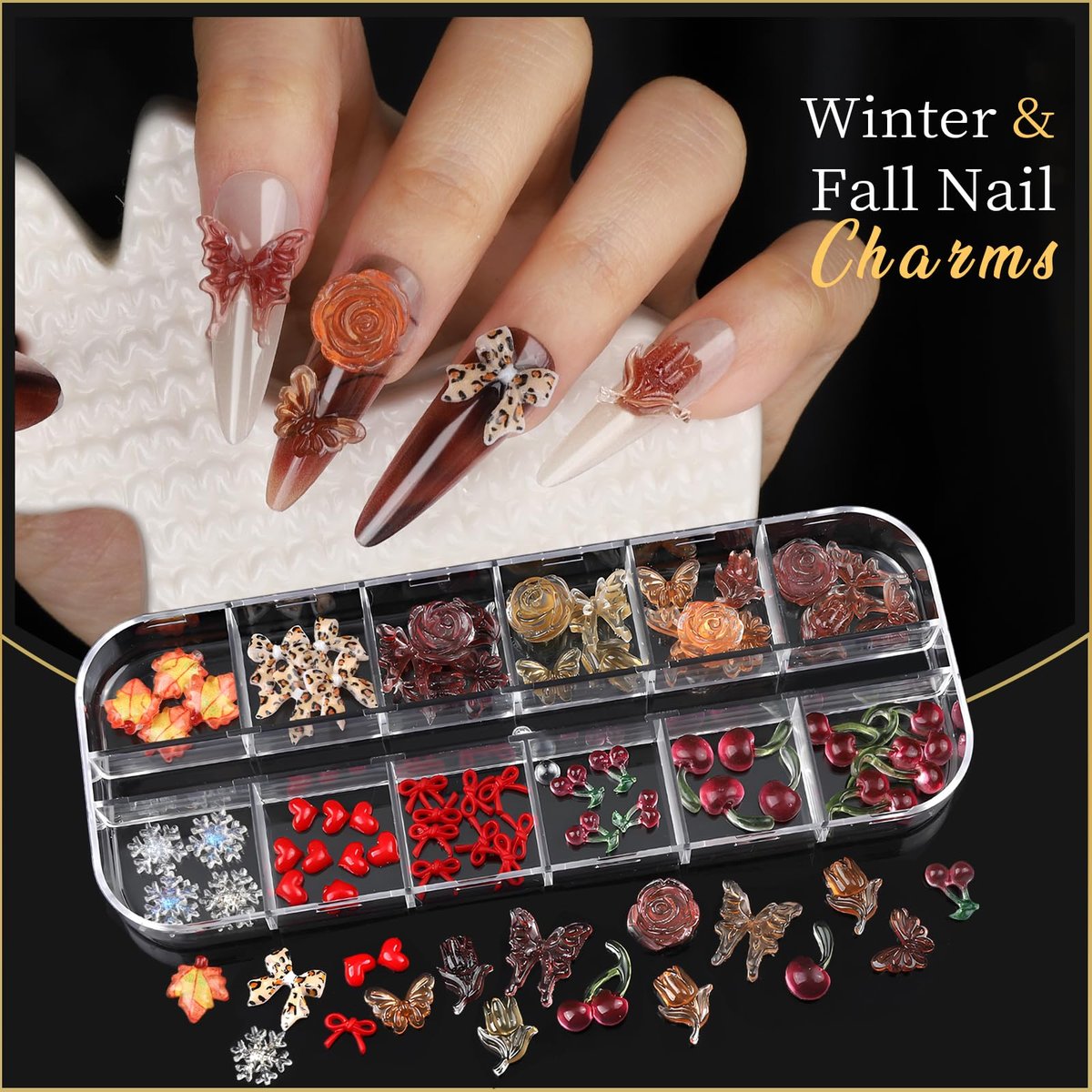 Teentior Nail Charms & Nail Stickers with Gems Kit – 8 Boxes of Gold Rhinestones, Pearls & 3D Nail Art Decorations for Women - görsel 13