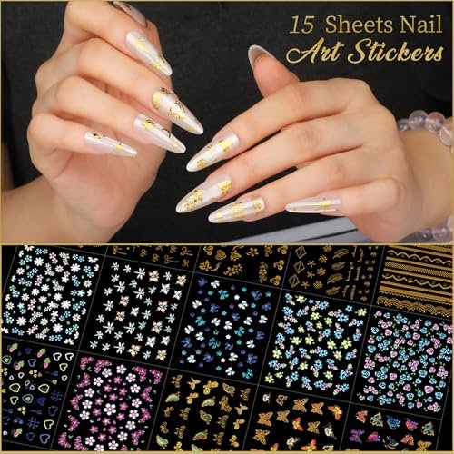 Teentior Nail Charms & Nail Stickers with Gems Kit – 8 Boxes of Gold Rhinestones, Pearls & 3D Nail Art Decorations for Women - görsel 18