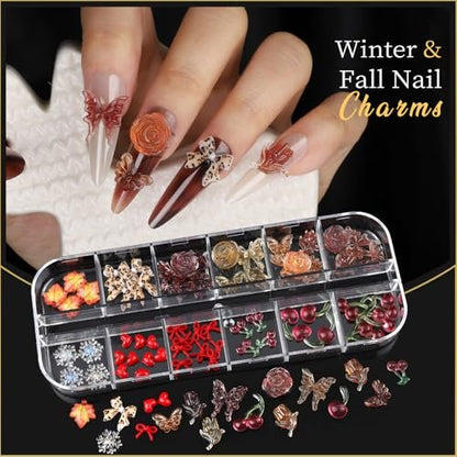 Teentior Nail Charms & Nail Stickers with Gems Kit – 8 Boxes of Gold Rhinestones, Pearls & 3D Nail Art Decorations for Women