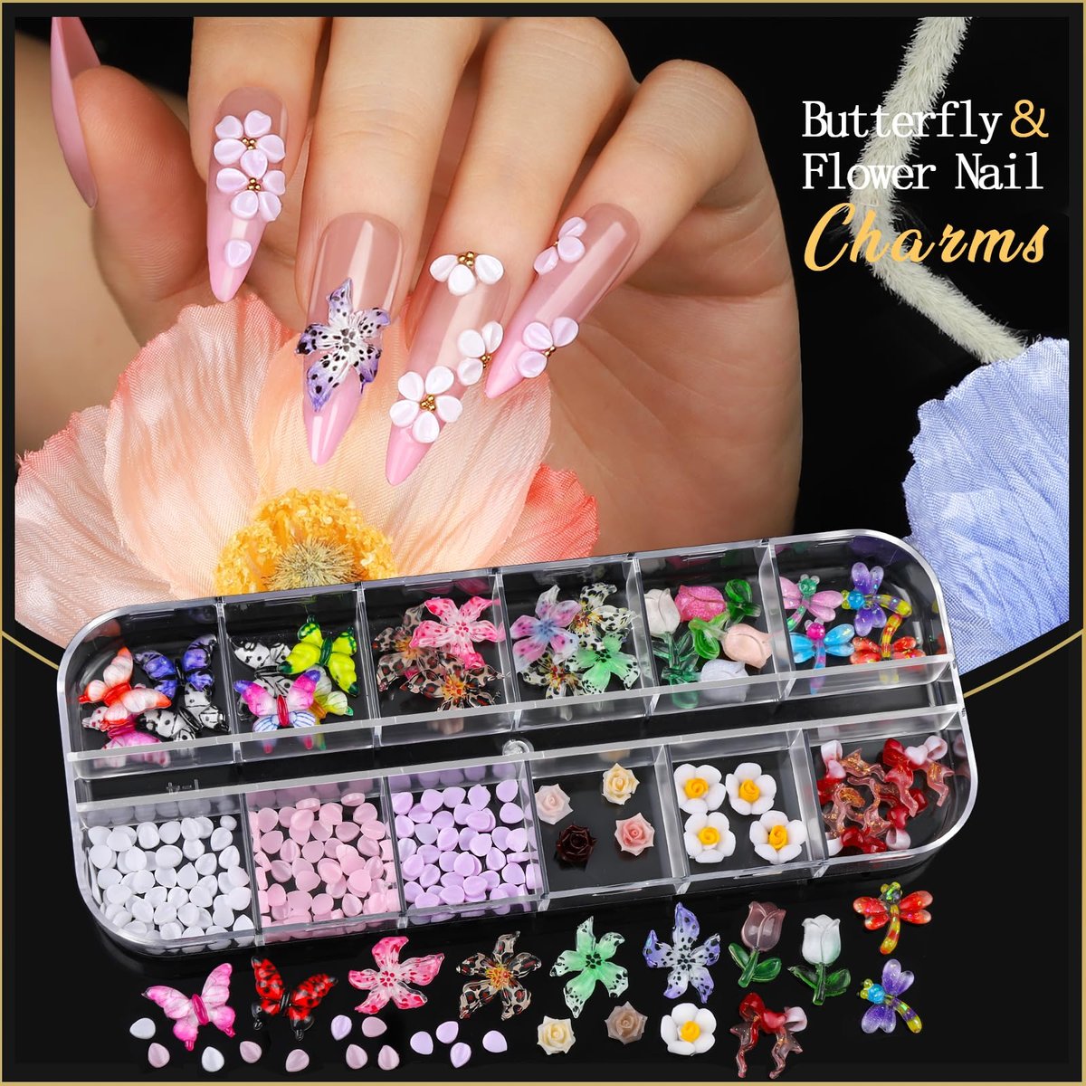 Teentior Nail Charms & Nail Stickers with Gems Kit – 8 Boxes of Gold Rhinestones, Pearls & 3D Nail Art Decorations for Women - görsel 9
