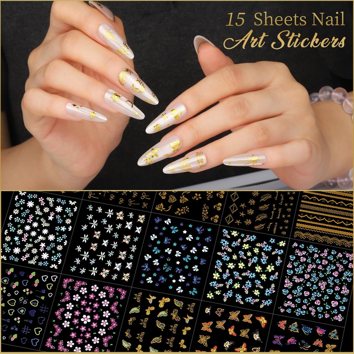 Teentior Nail Charms & Nail Stickers with Gems Kit – 8 Boxes of Gold Rhinestones, Pearls & 3D Nail Art Decorations for Women - görsel 17