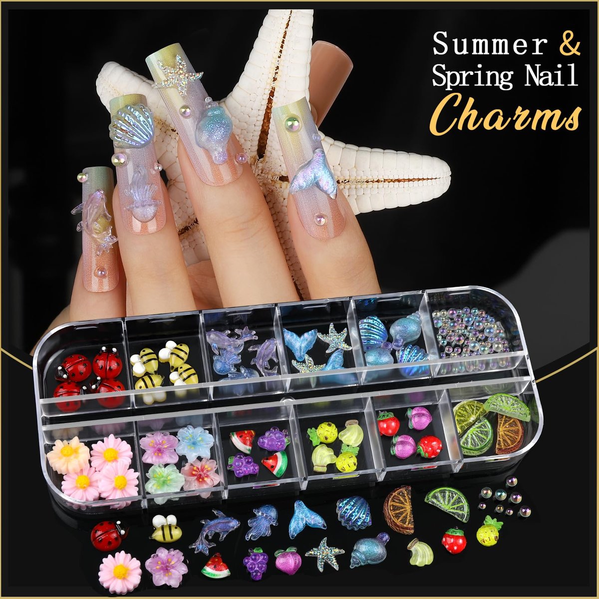 Teentior Nail Charms & Nail Stickers with Gems Kit – 8 Boxes of Gold Rhinestones, Pearls & 3D Nail Art Decorations for Women - görsel 5