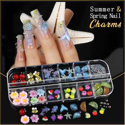 Teentior Nail Charms & Nail Stickers with Gems Kit – 8 Boxes of Gold Rhinestones, Pearls & 3D Nail Art Decorations for Women