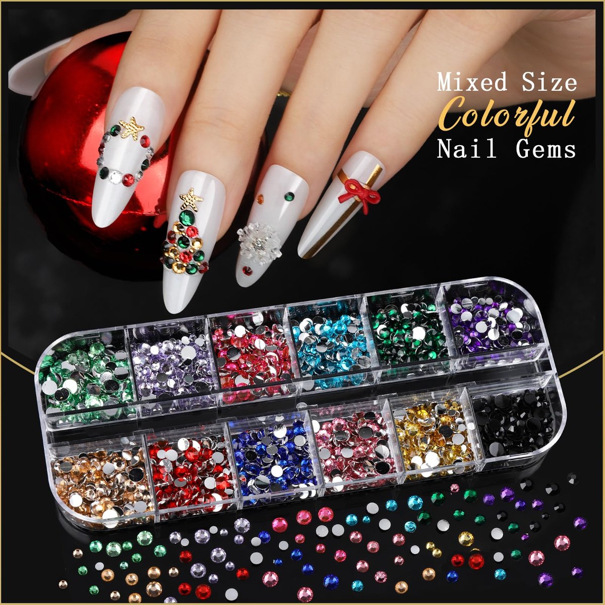 Teentior Nail Charms & Nail Stickers with Gems Kit – 8 Boxes of Gold Rhinestones, Pearls & 3D Nail Art Decorations for Women - görsel 7