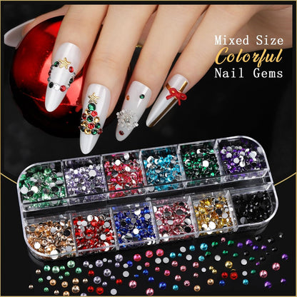 Teentior Nail Charms & Nail Stickers with Gems Kit – 8 Boxes of Gold Rhinestones, Pearls & 3D Nail Art Decorations for Women