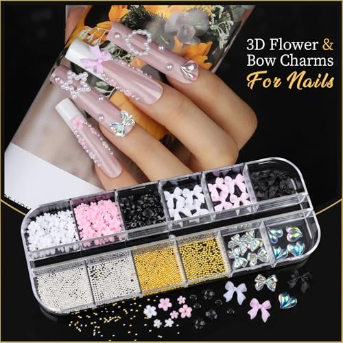 Teentior Nail Charms & Nail Stickers with Gems Kit – 8 Boxes of Gold Rhinestones, Pearls & 3D Nail Art Decorations for Women - görsel 12