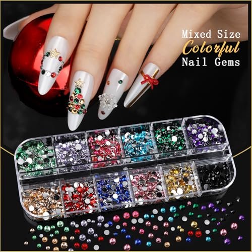 Teentior Nail Charms & Nail Stickers with Gems Kit – 8 Boxes of Gold Rhinestones, Pearls & 3D Nail Art Decorations for Women - görsel 8
