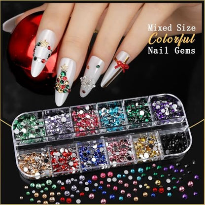 Teentior Nail Charms & Nail Stickers with Gems Kit – 8 Boxes of Gold Rhinestones, Pearls & 3D Nail Art Decorations for Women