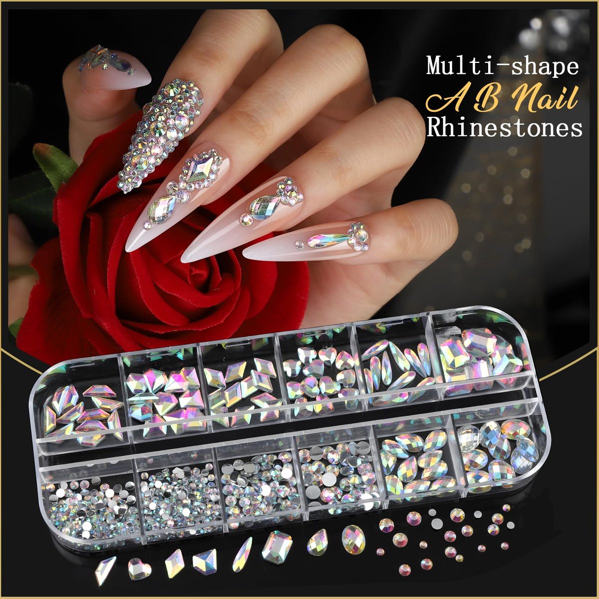Teentior Nail Charms & Nail Stickers with Gems Kit – 8 Boxes of Gold Rhinestones, Pearls & 3D Nail Art Decorations for Women - görsel 3