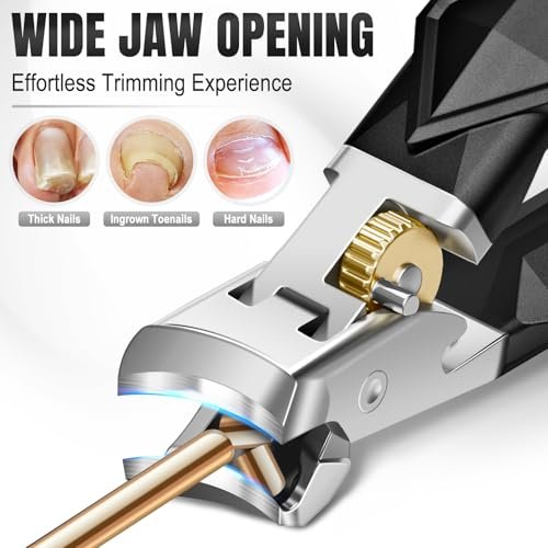 FUMAX Heavy Duty Toenail Clippers for Thick Toenails – Wide Jaw Opening, Long Handle, Stainless Steel – Ideal for Men, Seniors, Ingrown Toe Nails – Large Nail Cutter Set (Black) Avelisse