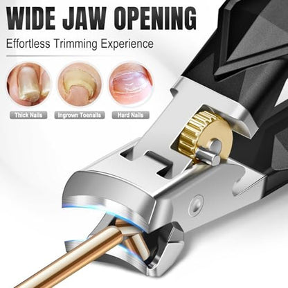 FUMAX Heavy Duty Toenail Clippers for Thick Toenails – Wide Jaw Opening, Long Handle, Stainless Steel – Ideal for Men, Seniors, Ingrown Toe Nails – Large Nail Cutter Set (Black) Avelisse