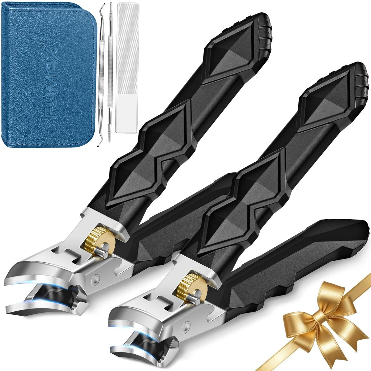 FUMAX Heavy Duty Toenail Clippers for Thick Toenails – Wide Jaw Opening, Long Handle, Stainless Steel – Ideal for Men, Seniors, Ingrown Toe Nails – Large Nail Cutter Set (Black) Avelisse