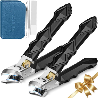 FUMAX Heavy Duty Toenail Clippers for Thick Toenails – Wide Jaw Opening, Long Handle, Stainless Steel – Ideal for Men, Seniors, Ingrown Toe Nails – Large Nail Cutter Set (Black) Avelisse