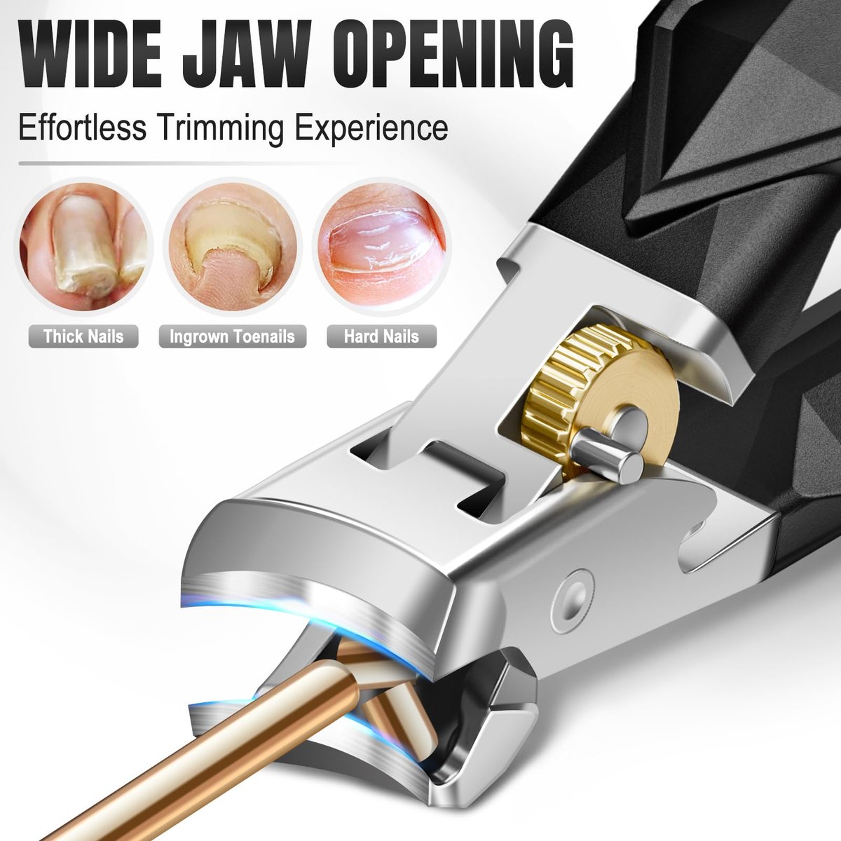 FUMAX Heavy Duty Toenail Clippers for Thick Toenails – Wide Jaw Opening, Long Handle, Stainless Steel – Ideal for Men, Seniors, Ingrown Toe Nails – Large Nail Cutter Set (Black) Avelisse