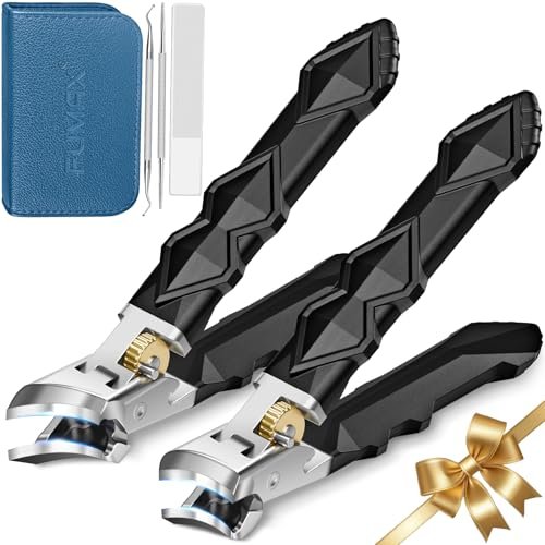 FUMAX Heavy Duty Toenail Clippers for Thick Toenails – Wide Jaw Opening, Long Handle, Stainless Steel – Ideal for Men, Seniors, Ingrown Toe Nails – Large Nail Cutter Set (Black) Avelisse