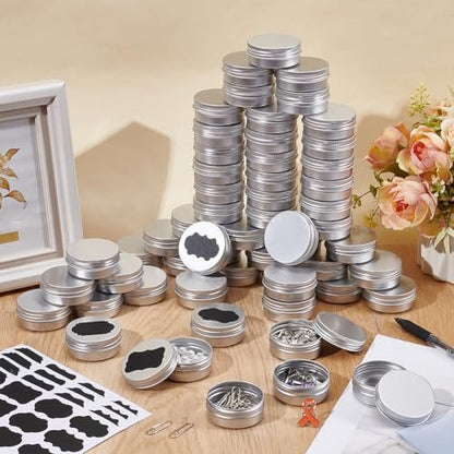 INTERWARM 99-Piece Round Tin Cans 1 oz/30ml Aluminum Containers with Screw Lid - Silver